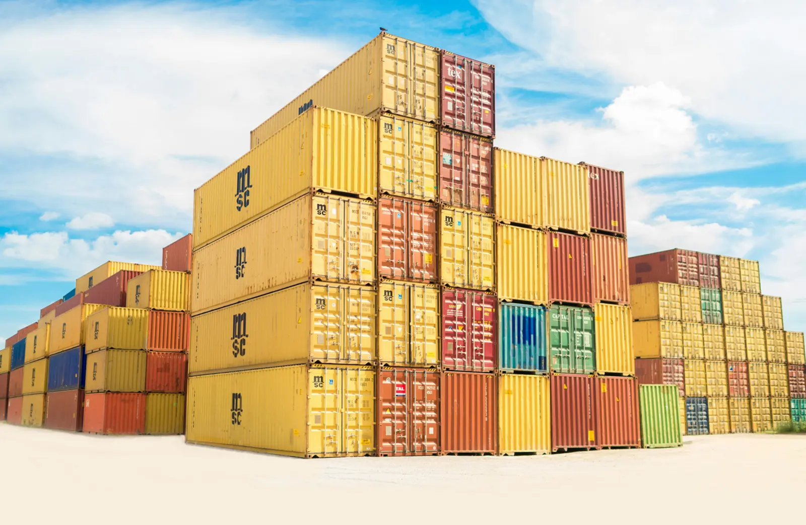 Loaded cargo vessel departing a port terminal
