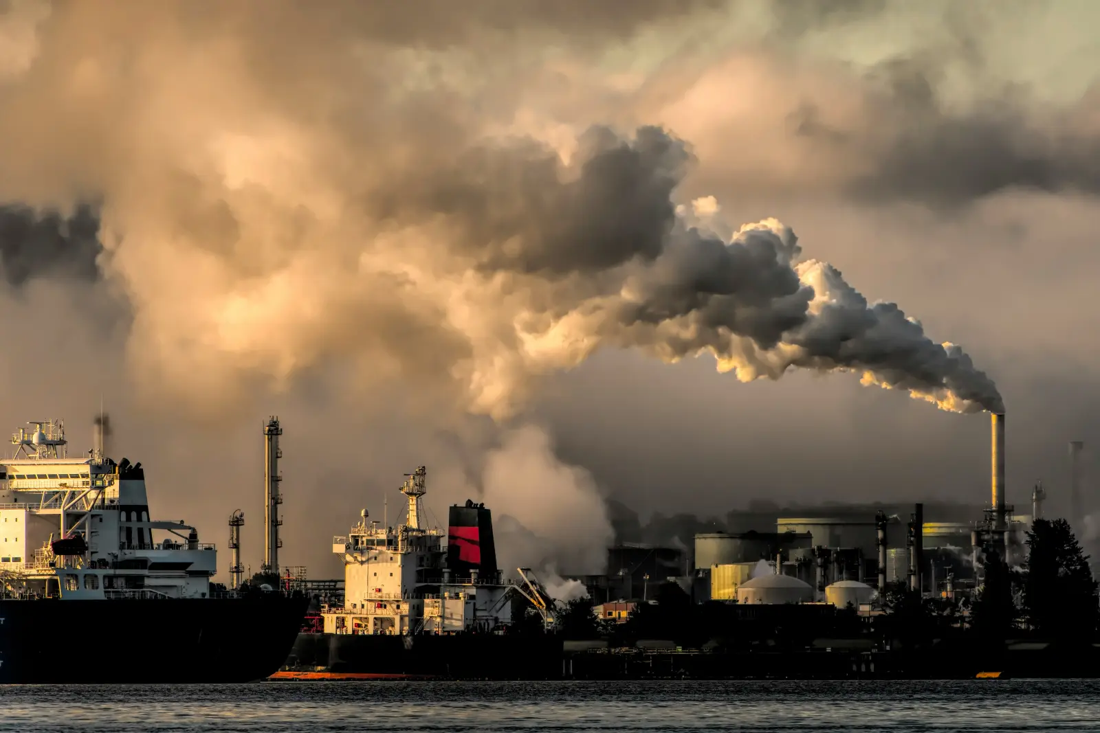 Oil refinery and storage tanks at an industrial terminal